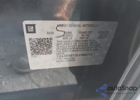 2020 Chevrolet Malibu Fwd Ls z USA, uszkodzony, nr VIN 1G1ZB5ST2LF084743